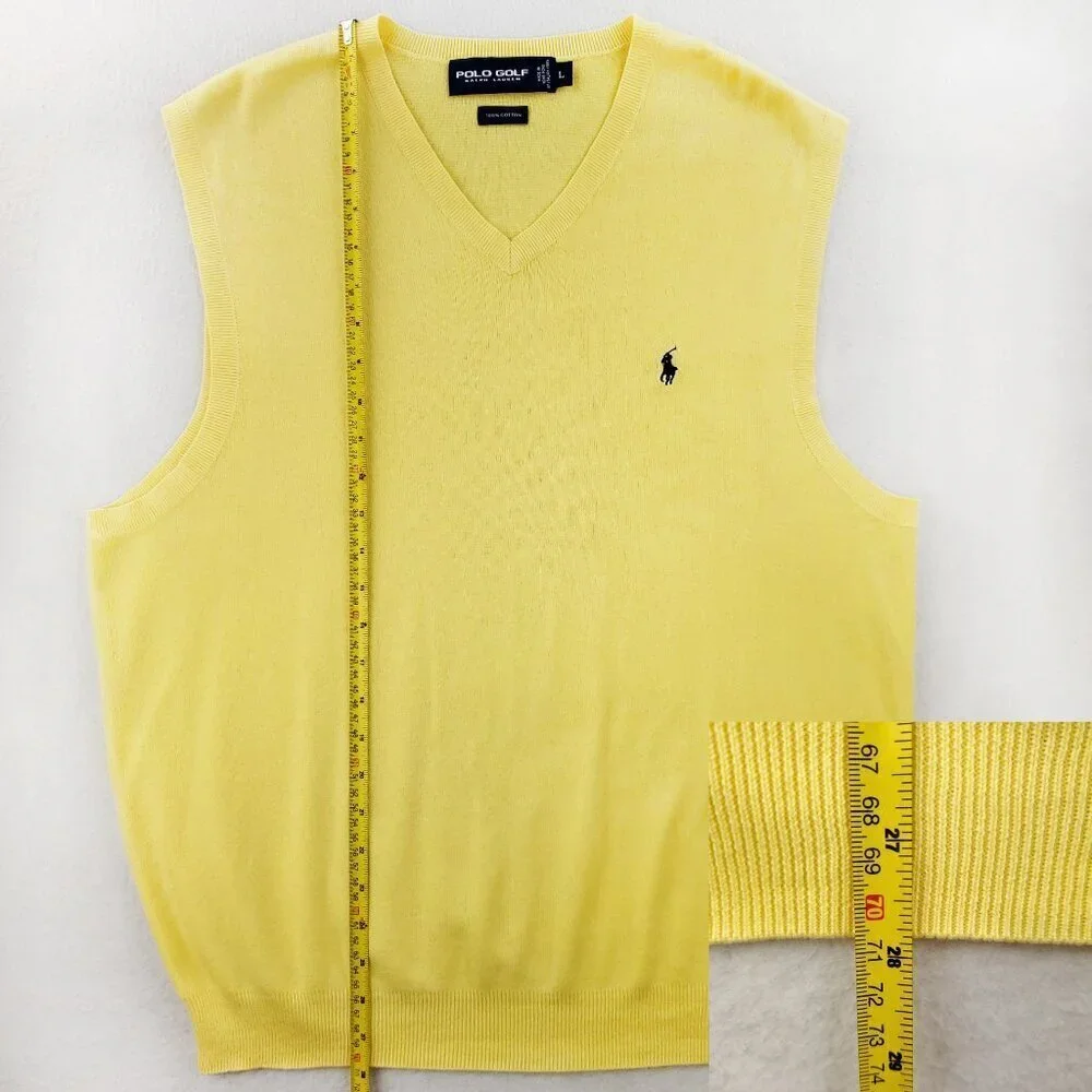 Polo Golf Ralph Lauren Sweater Vest Pony 100% Cotton Yellow Men's Large